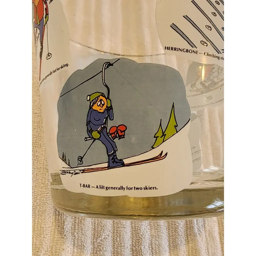 VTG West Virginia Glass Ice Bucket Bowl Cartoon ski illustrations Ashby Alpine